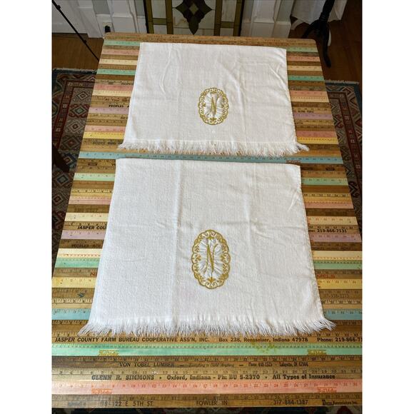 VTG MARTEX MCM 2pc Set Bath Towel Fringe Embroidered Floral Monogram "N" *read - Picture 12 of 12